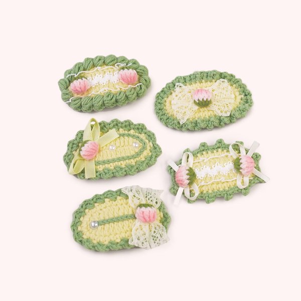 WOCATS 5pcs Elegant Handmade FlowerHair Clips-Crocheted from Wool and Metal Hair Clips Special Gifts for Kids for Girls Hair Accessories(Green+yellow)