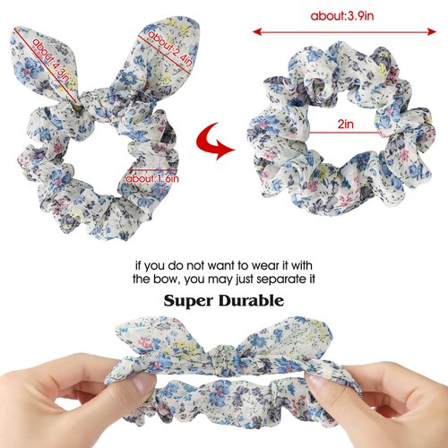 5Pcs Hair Scrunchies for Women,Bunny Ear Scrunchies Hair Ties,Cute Bow Scrunchies for Thick Hair,Colorful Ponytai Holder,Chiffon Hair Band,Hair Accessories for Women Girls