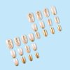 Gold Press on Nails French Tip Fake Nails Almond Nails Press on Gold Foil Designs False Nails Glossy Acrylic Nails Full Cover Glue on Nails Almond Shape French Tip Nails for Women Manicure, 24Pcs