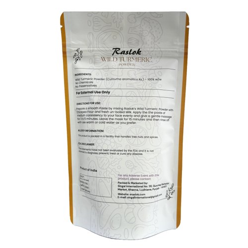 Raslok Wild Turmeric Powder | Kasturi Manjal| Amba Haldi | Kasturi Turmeric | No Preservatives | Chemical Free | for Face Packs & Face Mask (3.52, Ounces)