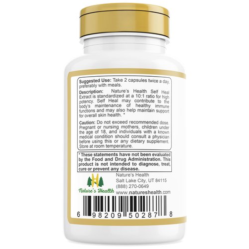 Nature's Health Self Heal Prunella Vulgaris Supplement – Heal All – Promote Healthy Skin & Immune System Support – 1000 mg per Serving – 60 Vegetarian Capsules – Non-GMO