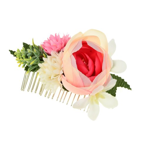 Lucky Summer Bridal Floral Hair Comb Wedding Bridesmaid Flower Greenery Headpiece (Champagne)