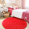 ONASAR Red Round Area Rug 4x4, Soft Bedroom Circle Rugs Floor Mat for Kids Girls Teen Room, Kawaii Fluffy Plush Shaggy Carpet for Baby Nursery Living Room Playroom Home Decor Princess Castle