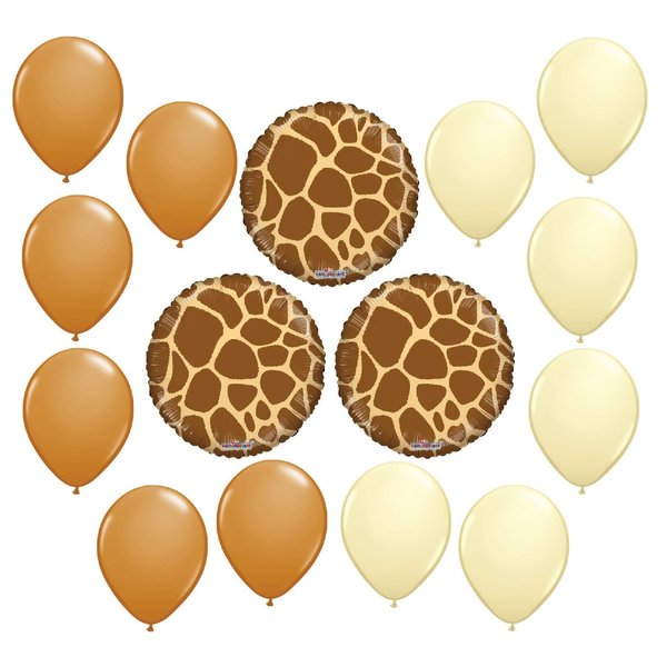 Giraffe Print 16 Piece Mylar and Latex Balloons Set Mocha Ivory Birthday Party Baby Shower