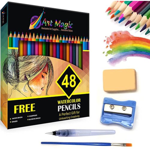 Art Magic Watercolor Pencils, Set of 48 Professional Colored Pencils for Adult and Teens, Premium Art Supplies for Coloring, Blending and Layering