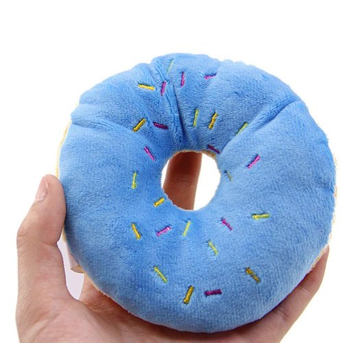 1Pc Blue Donut Shape Plush Blue Pet Toy,Lovely Donut Shaped Squeaky Squeaking Sound Toy for Pet Chew Toy Squeaky Plush Dog Toy Blueberry Squeaky Plush Dog Toy Chew Guard Technology, Squeak Toys