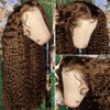 13x4 Transparent Lace Front Wigs Human Hair Chocolate Brown Curly Human Hair Wigs for Black Women 200% Density Glueless Lace Frontal Wigs Brazilian Virgin Human Hair Pre Plucked Curly Wigs 18 Inch