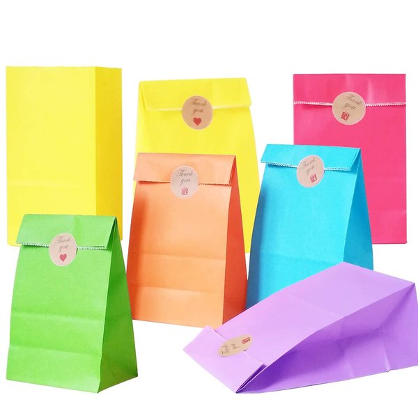 Future Life 30 pcs Solid Color Party Favor Paper Bags, 5.2 * 3.2 * 9.6 Inch, Food Safe Kraft Paper and Ink, Natural (Biodegradable), Vivid Colored, Gift Bags, Give Away Bags.