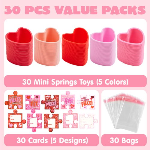 JOYIN 30 Packs Valentine’s Day Party Favors, Multi-Color Heart Coil Springs Toys, Stress Relief Fidget Toys for Kids Classroom Exchange, School Prize and Goodie Bag Stuffers