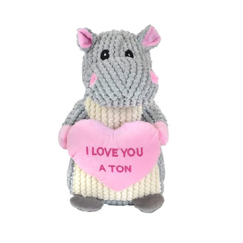 Patchwork Pet Hippo Dog Toy Valentines Plush Detachable Candy Heart 2 in 1 Grunter Squeaker