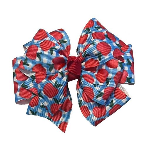 Blue Gingham Apples Pinwheel Hair Bow