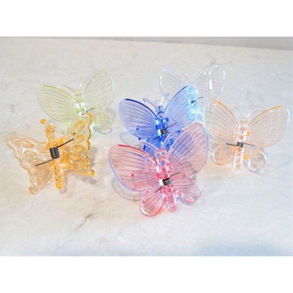 Generic Set of two small clear butterfly dragonfly hair claw clips (Primary color: Peach)
