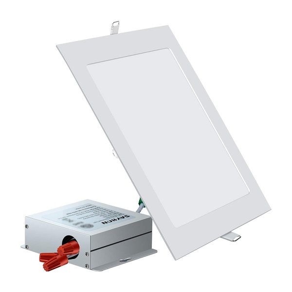 SAYHON 8 inch Ultra-Thin Square Recessed Lighting with Junction Box,18W 6000K White,Low Profile Ceiling Light Kit Downlight for Office/Commercial Lighting/Kitchen/Hallway