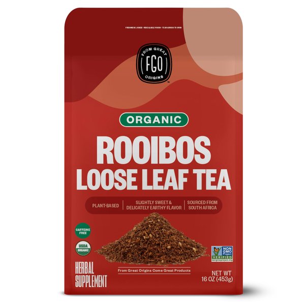 FGO Organic Rooibos Loose Leaf Tea, Resealable Kraft Bag, 16oz, Packaging May Vary (Pack of 1)