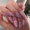 BAOYAALIN Press on Nails Medium Almond Shaped Fake Nails with 3D Flower Pearls Design Full Cover Press ons Artificial Acrylic False Stick on Nail for Women Manicure 24Pcs