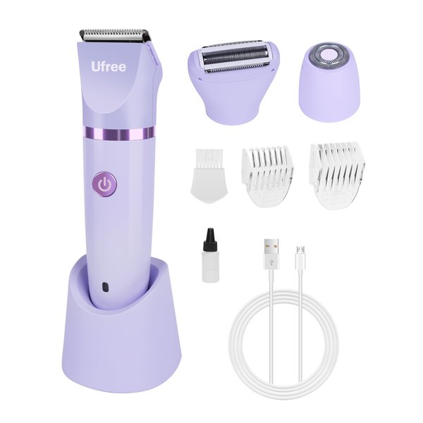 Ufree Bikini Trimmer for Women, Electric Razor for Pubic Legs Body Hair Rechargeable Removal with Snap-in Ceramic Blades, Face Razors for Women, IPX7 Waterproof, Purple, Gifts for Women