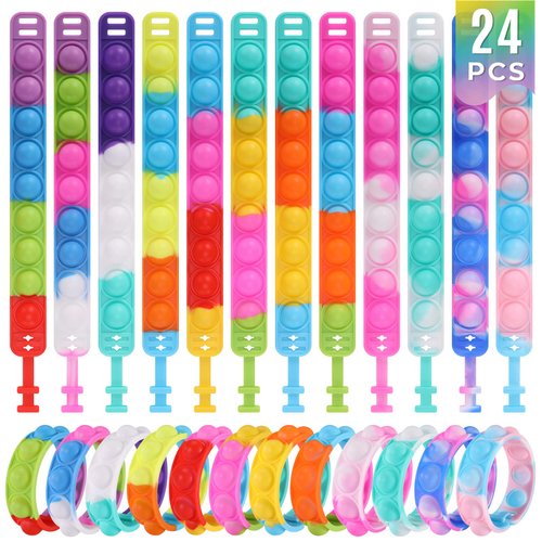 Kids Party Favors Pop Fidget Toys Bulk Its 24 Packs Fidget Bracelet It Birthday Party Favors for Kids Goodie Bags Stuffers Classroom Prizes Bubble Poppers Toddlers Toy for Students Girls Boys Cheap