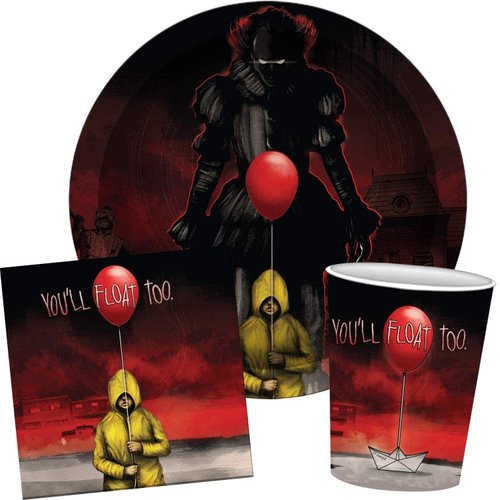 Silver Buffalo IT Pennywise Georgie Float, Paper Plates Cups Napkins Party Pack Tableware Set, 60 Piece