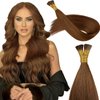 KiiKiiGirl Virgin Remy I Tip Hair Extensions Human Hair #4 Chocolate Brown Real Itip Human Hair Extensions 20Inch Pre Bonded I Tips Human Hair Extensions Invisible Caramel Light Blonde 30G/Pack