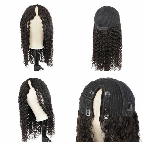 V SHOW 20 Inch V Part Deep Wave Human Hair Wigs Glueless for Women V Part Wig Human Hair No Leave Out Curly Wave Upgrade U Part Wigs 150% Density 20inch Natural Black Color