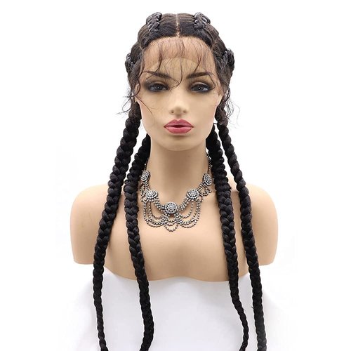 variouswig Black 4 Twist Lace Front Braid Wig Nature Looking Lace Front Wigs Afro American Synthetic Braided Wig with Baby Hair for Fashion Black Women Real Lace Wig 30 Inch