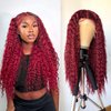 RunM Curly Lace Front Wigs for Black Women, HD Glueless 13X4X1 Long Curly Lace Front Wig with Baby Hair Synthetic Lace Front Wigs 26 Inch(Burgundy)