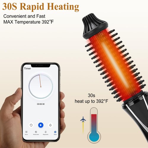 Curling Iron Brush, Mini Curling Iron 1 Inch Ceramic Tourmaline Ionic Hot Curler Brush, Professional Anti-Scald Instant Heat Up Curling Wands, Anti-Frizz Electric Curl Wand for All Hair Types