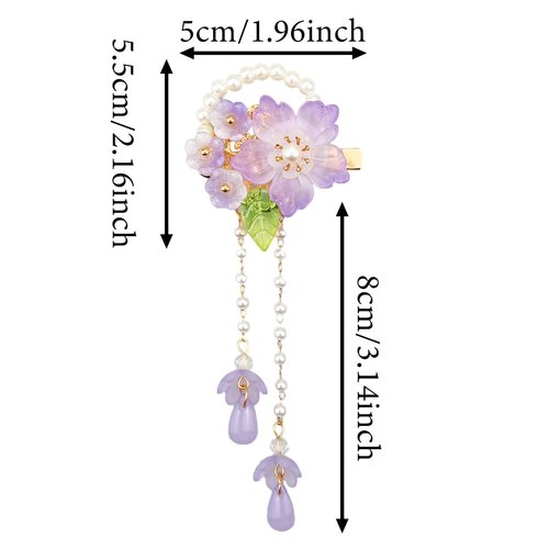 2 Pack of Purple Cherry Blossoms Asian Cute Hair Accessories for Girls Sparkling Crystal Stone Braided Hair Clips for Women Unique Hanfu Decorative Floral Hair Clips Chinese Hair Accessories