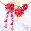 3pcs Japanese Kimono Flower Hair Clips Tassel Hair Hairpins Japanese Style Traditional Kimono Hair Barrettes Hair Accessories for Women (Red)