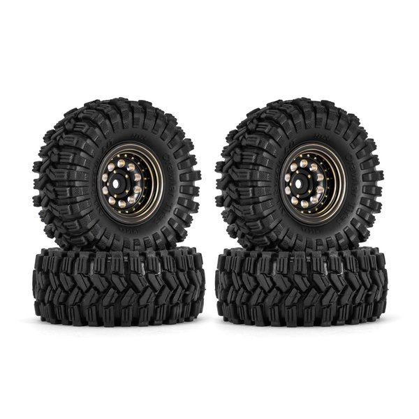 INJORA Black Coating Brass 1.0 Beadlock Wheel Tires Set for Axial SCX24 AX24 TRX4M FCX24 Upgrade 1/24 1/18 RC Crawler Car（Black）