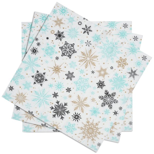 Lunch Napkins Paper Disposable for Party Snowflake Decorations Party Supplies, 6.5 x 6.5 inch Folded (100 Pcs)