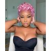 Fencca Short Pink Curly Wig Afro Pixie Cut Curly Wigs for Women Pixie Fluffy Wig with Bangs Mixed Pink Synthetic Cute Wigs for Black Women