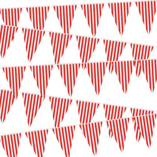 5 Packs Carnival Circus Party Decorations Supplies, Circus Carnival Bunting Banner, Red and White Pennant Banner Triangle Bunting Flag for Carnival Birthday Party, 7.4 x 10.8 Inch