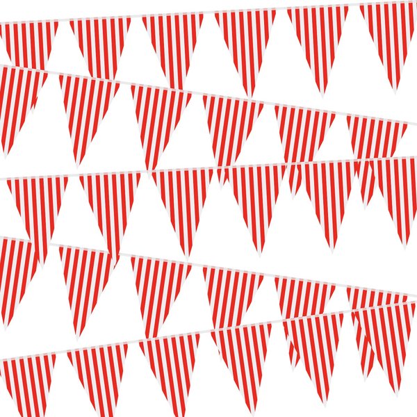 5 Packs Carnival Circus Party Decorations Supplies, Circus Carnival Bunting Banner, Red and White Pennant Banner Triangle Bunting Flag for Carnival Birthday Party, 7.4 x 10.8 Inch