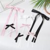 6Pcs Hair Ribbons for Women Hair Clips Tassel Ribbon Bowknot With Long Tail Solid Hair Ribbon for Girls (White/Black/Pink)