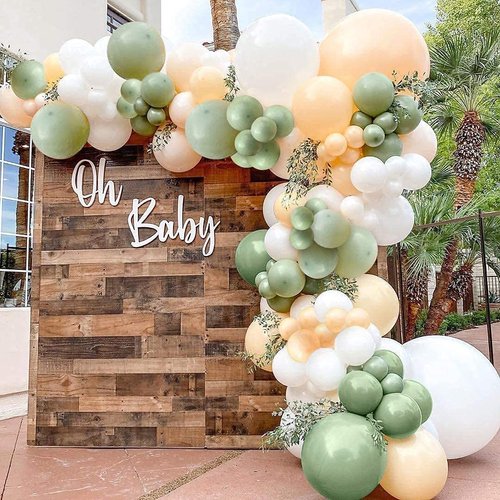 PageebO Avocado with Blush Balloon Arch Kit-124pcs Cream White Blush Sage Green Balloons for Weeding Decoration Baby Shower Decoration Birthday Party Decoration
