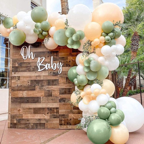 PageebO Avocado with Blush Balloon Arch Kit-124pcs Cream White Blush Sage Green Balloons for Weeding Decoration Baby Shower Decoration Birthday Party Decoration
