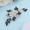 Teyglen Black Crystal Hair Comb Rhinestone Wedding Hair Piece for Bride Bridal Black Rhinestone Side Comb Bridal Flower Pearl Headpiece Wedding Hair Accessories for Women Bride Girls
