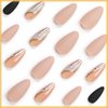 24 PCS Marble Press on Nails with Curve Line Design, Glossy Brown Glitter False Nails Gel Glue on Nails, Sparkly Gold River Manicure Art Acrylic Medium Almond Fake Nails Stick on Nails for Women Girls