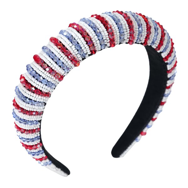 Gmmidea 4th of July Beaded Rhinestone Headband for Women Girls Red White Blue Crystal Padded Headband Patriotic American Flag Hairband Sparkle Independence Day Hair Accessories