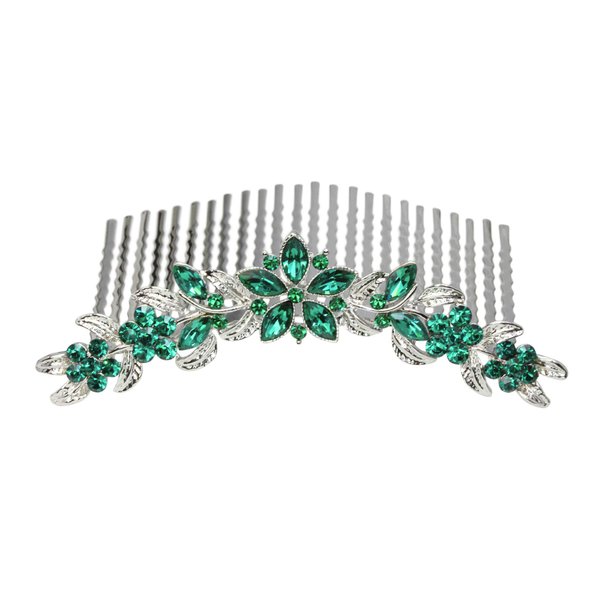 Faship Emerald Green Rhinestone Crystal Floral Hair Comb