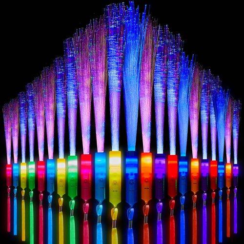 Lewtemi 48 Pieces Glow Fiber Wands Sticks LED Light Up Wands Fiber Optic Wands LED Flashing Sticks Glow Flashing Wands Fiber Optic Wands for Party Favors, Colorful, Battery Operated (Multicolored)