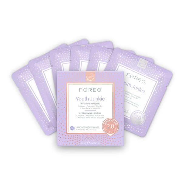 FOREO Youth Junkie Advanced Collection 2.0 UFO-Activated Facial Mask - Hydrating Facial - Antiaging - Beauty & Personal Care - Collagen & Olive Oil - All Skin Types - Dry skin with Wrinkles (6 pcs)