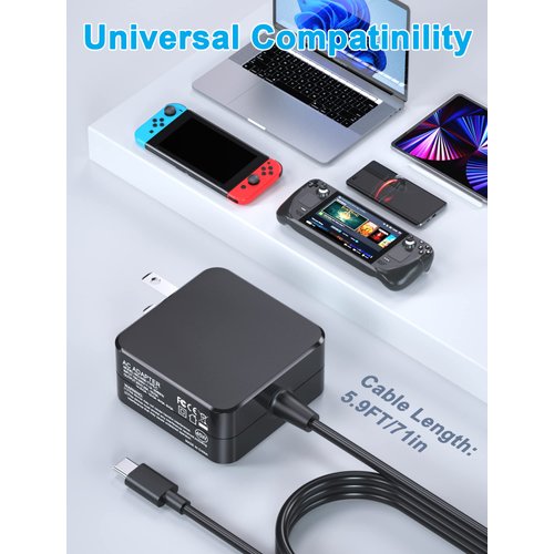 Feirsh 45W Charger for Steam Deck and Switch, AC Adapter Steam Charger Fast USB-C Steam Power Adapter for Nintendo Switch/Lite/OLED/Xbox Controller/Phone/Tablet/Laptop with 5.9FT USB Type C Cable