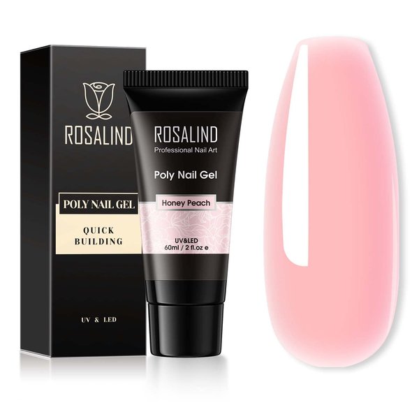 ROSALIND 60ML Pink Poly Nail Gel, Peach Pink Poly Extension Gel for Nails Nature Poly Pink Gel Color Builder Nail Strengthen Gel Poly Nail Art Design, Poly Acrylic Gel Packs for Women Christmas