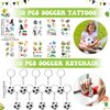 Equsion 50 Pcs Soccer Team Gifts Set Includes Soccer Drawstring Bags Soccer Bracelets Soccer Keychains Soccer Stickers Soccer Cards Soccer Party Favors for Soccer Lover Fans