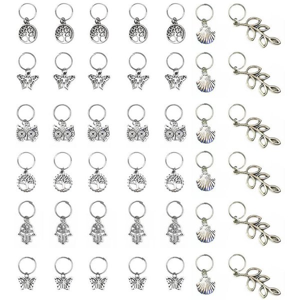 Hyamass 40pcs Antique Silver Ring Owl Butterfly Leaves Life of Tree Hand Scallop Charms Pendant Braid Hair Clip Headband Hair Accessories