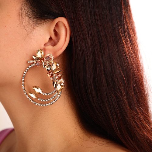 Octwine Elegant Simple Flower Drop Gold Rhinestone Bar Party Prom Hoop Earrings Great for Party Wedding Dating Jewelry for Women and Girls