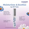 Blossom Moisturizing and Hydrating Shimmer Sparkle Lip Oil with Olive Oil + Grape Seed Oil, Infused with Real Flowers, 3g, Coconut