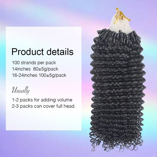 Micro Links Hair Extensions for Black Women Real Human Hair Micro Links Hair Extensions Kinky Curly Micro Link Hair Extensions Human Hair Natural Color 100 Strands 16 Inches
